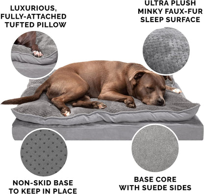 Orthopedic Dog Bed for Medium/Small Dogs W/ Pillow Cushion Top & Removable Washable Cover, for Dogs up to 35 Lbs - Minky Plush & Suede Pillow Top Mattress - Titanium Gray, Medium